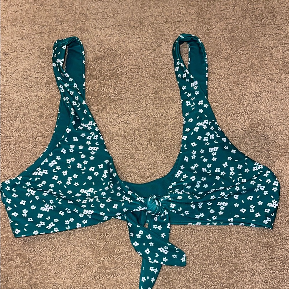 Zaful Teal and White Bikini Top